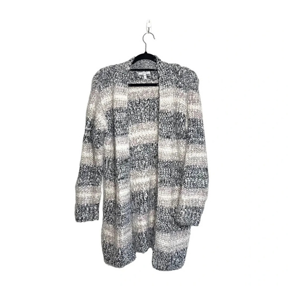 Maurices Gray Striped Soft Eyelash Open Front Cardigan Small Women’s - Picture 2 of 11